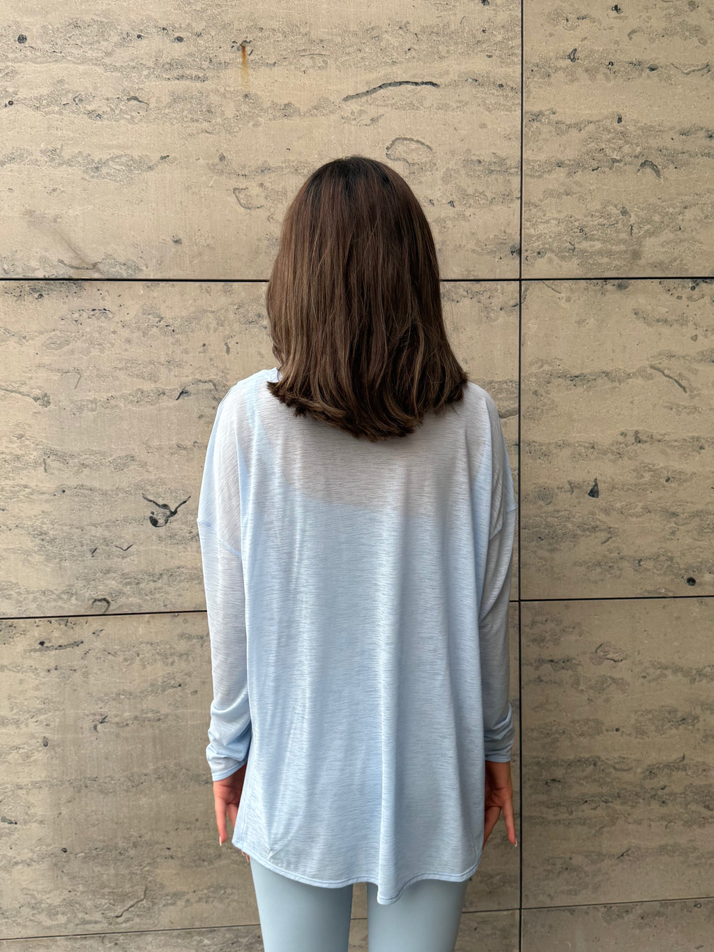 pastel blue wrap top