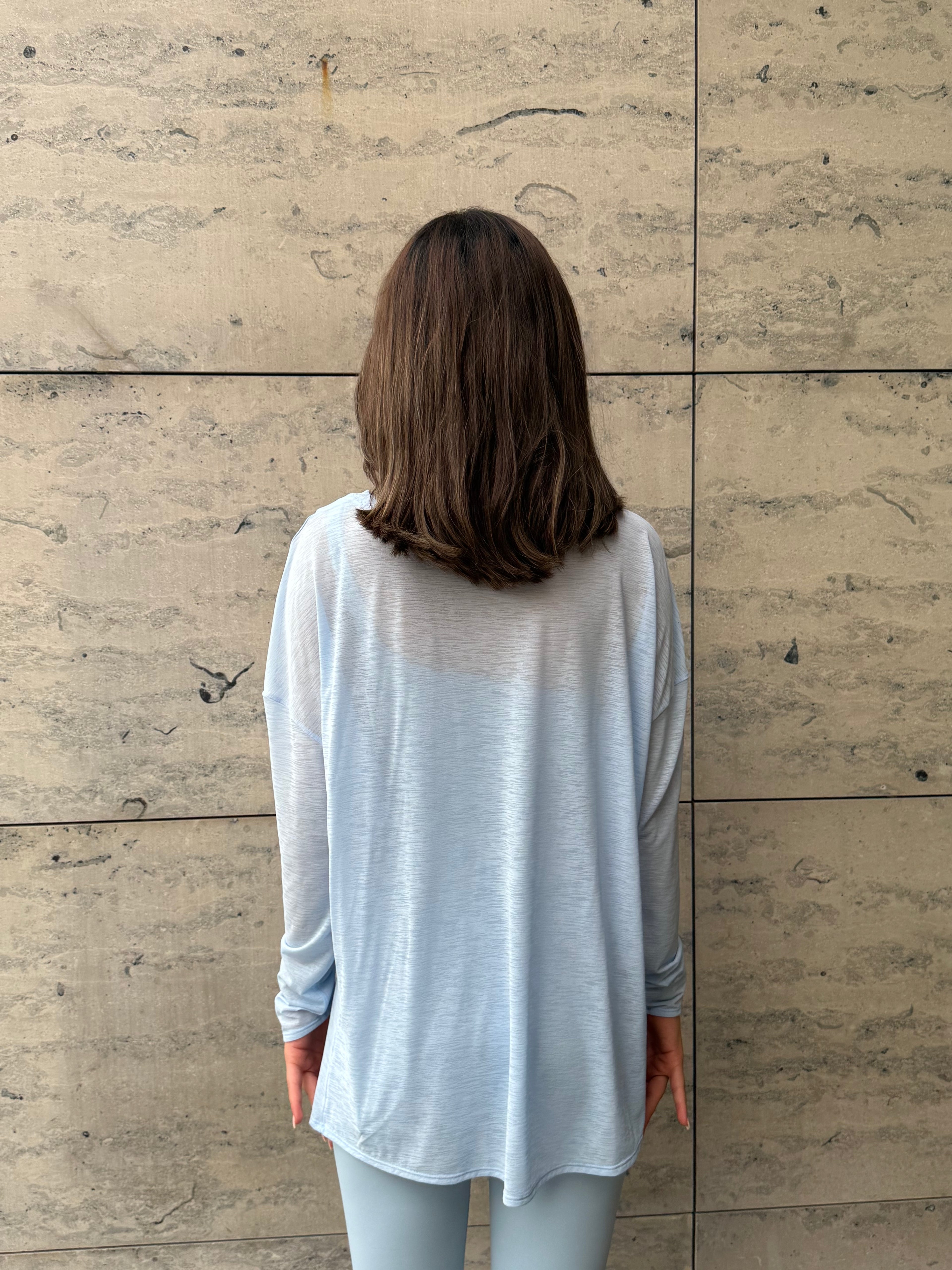 pastel blue wrap top