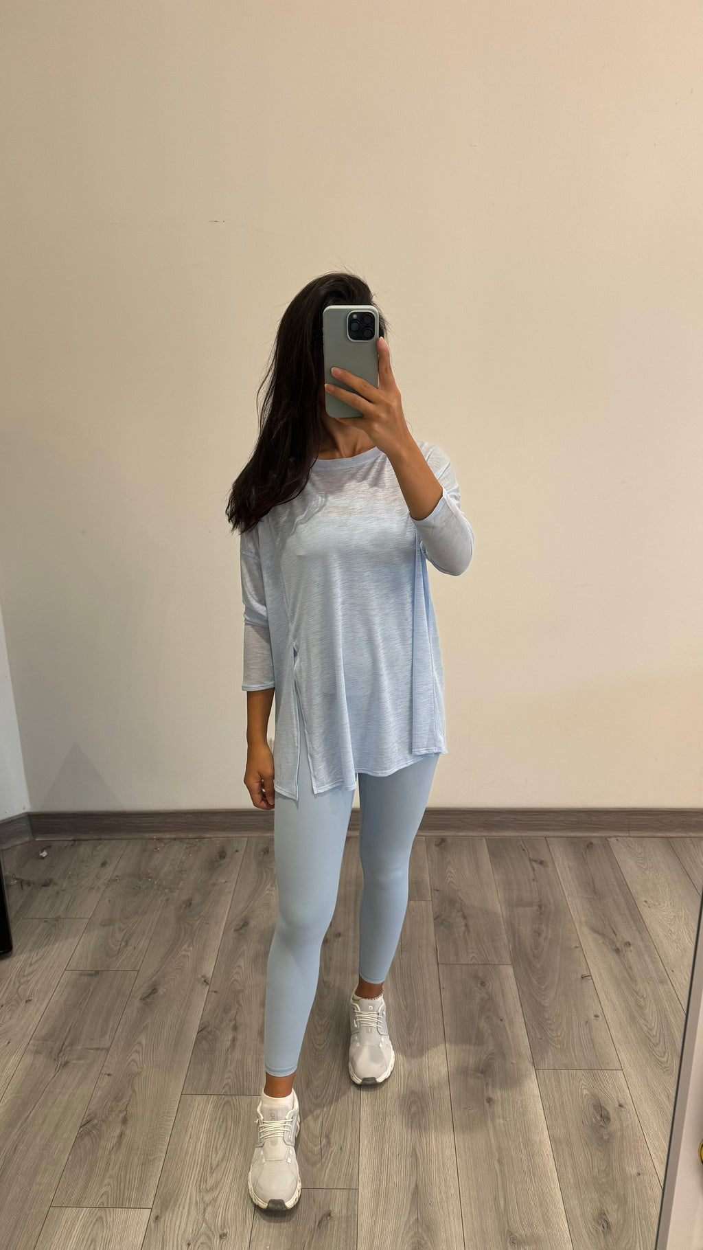 pastel blue wrap top