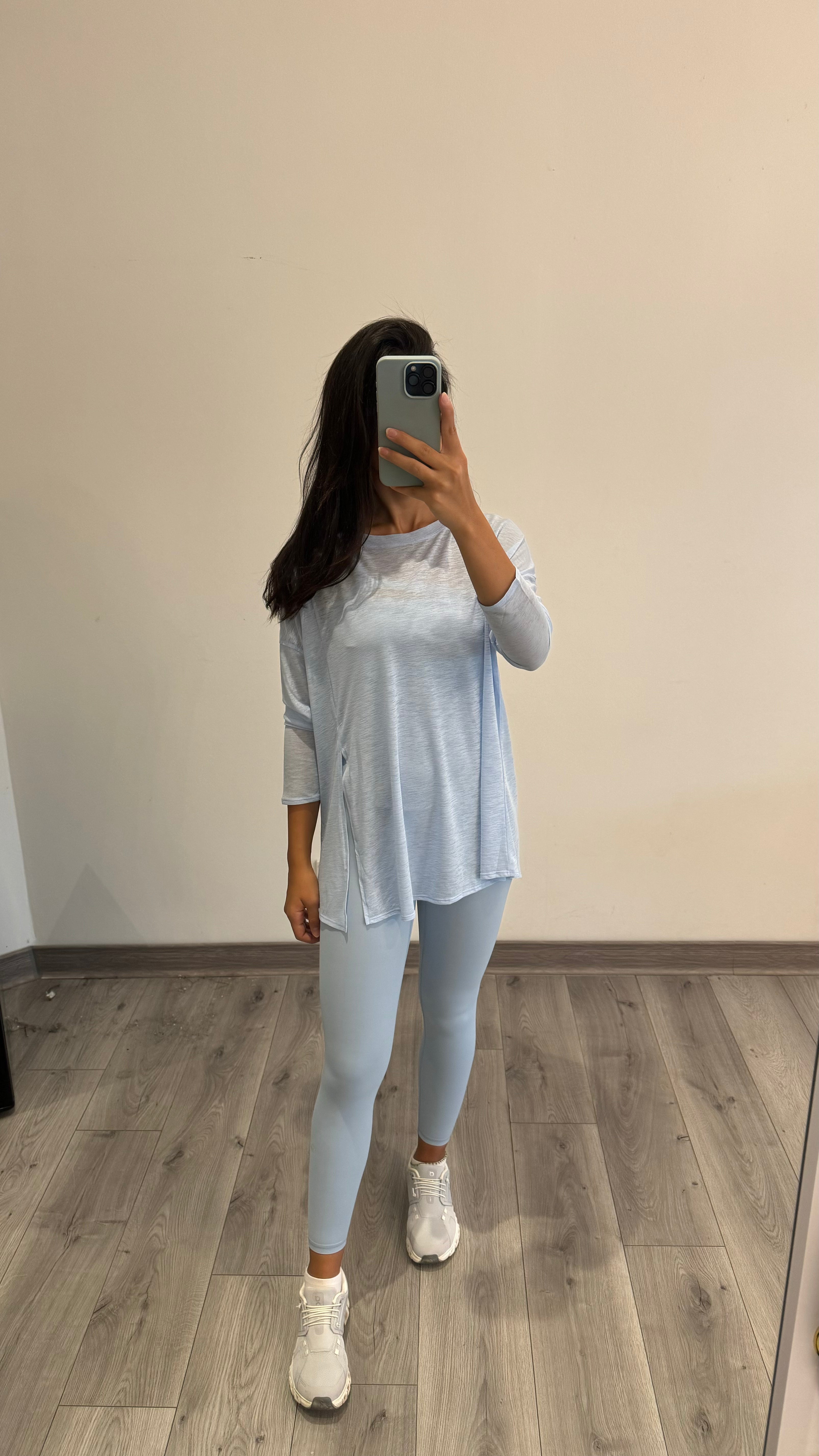 pastel blue wrap top
