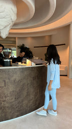 pastel blue wrap top