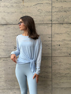 pastel blue wrap top